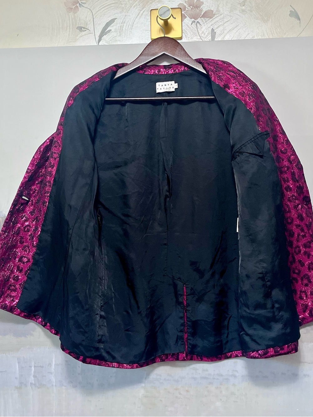 Tanya Taylor Analiese Blazer Metallic Fuchsia Burgundy Pink Leopard Print Size 4 - Picture 4 of 16